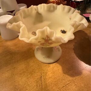 Fenton custard compote in the Pink blossom pattern